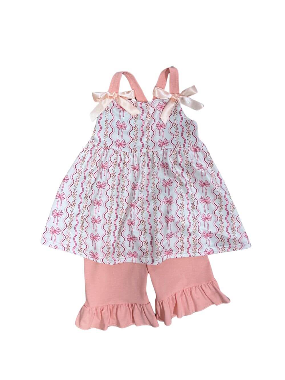 White & Pink Coquette Bow Girls Ruffle Shorts Outfit - Sydney So Sweet