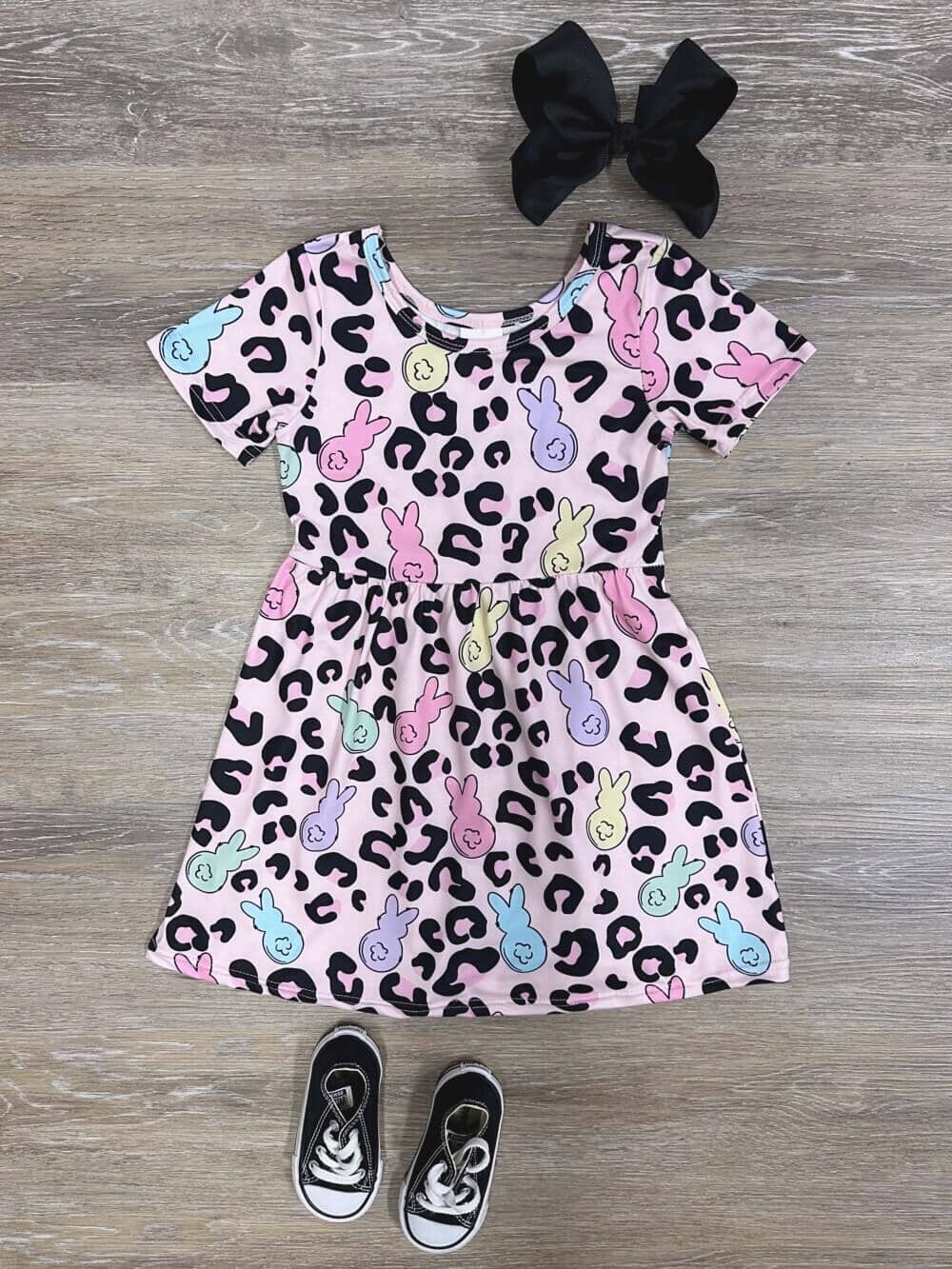 Wild About My Peeps Girls Short Sleeve Animal Print Dress - Sydney So Sweet
