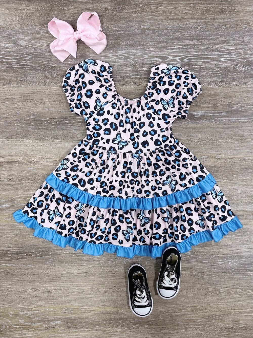 Wild Butterfly Blue Ruffle Animal Print Girls Dress - Sydney So Sweet