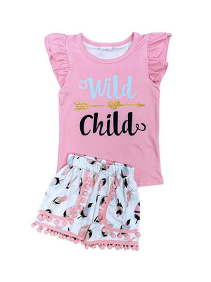 Wild Child Pink Girls Pom Pom Shorts Outfit - Sydney So Sweet