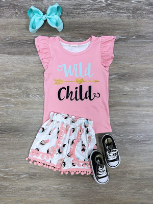 Wild Child Pink Girls Pom Pom Shorts Outfit - Sydney So Sweet