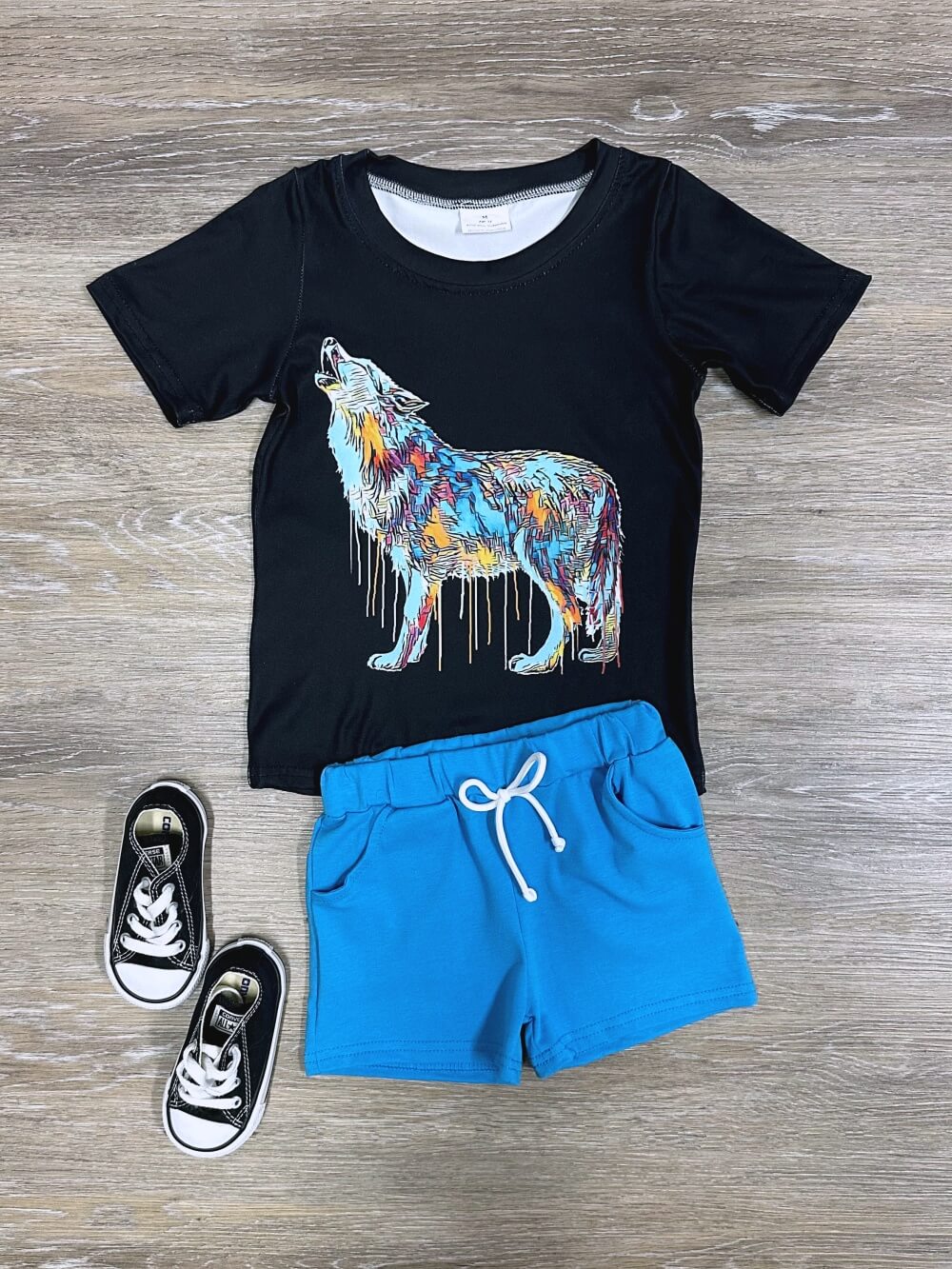 Wild Streak Boys Painted Wolf Shorts Outfit - Sydney So Sweet