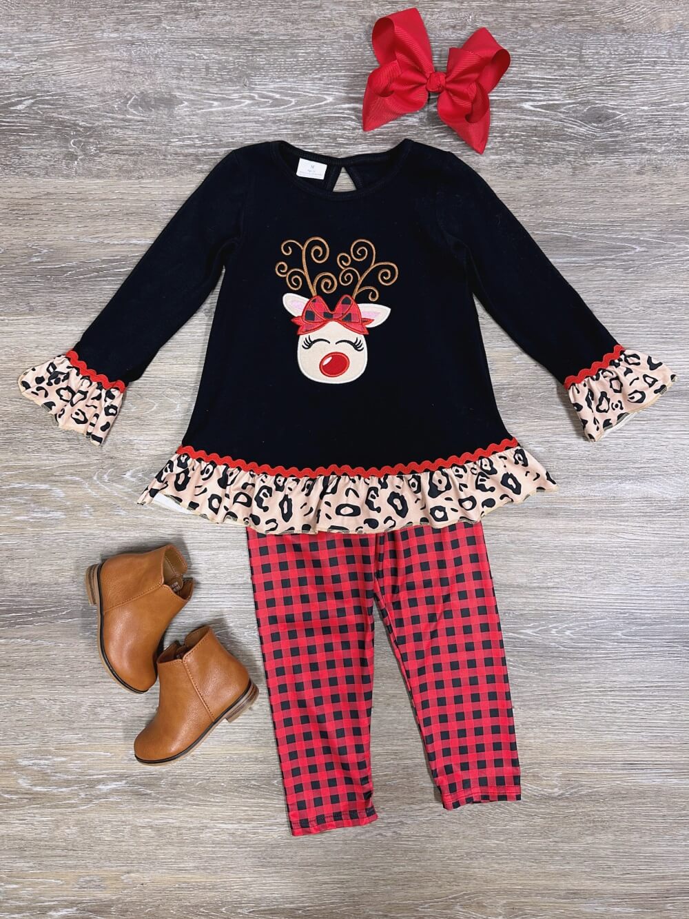 Wild Thing Girls Red Nosed Reindeer Pants &amp; Tunic Outfit - Sydney So Sweet