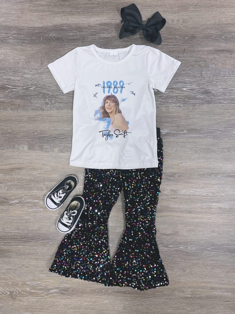 Wildest Dreams Black Sequin Bell Bottoms Girls Outfit - Sydney So Sweet