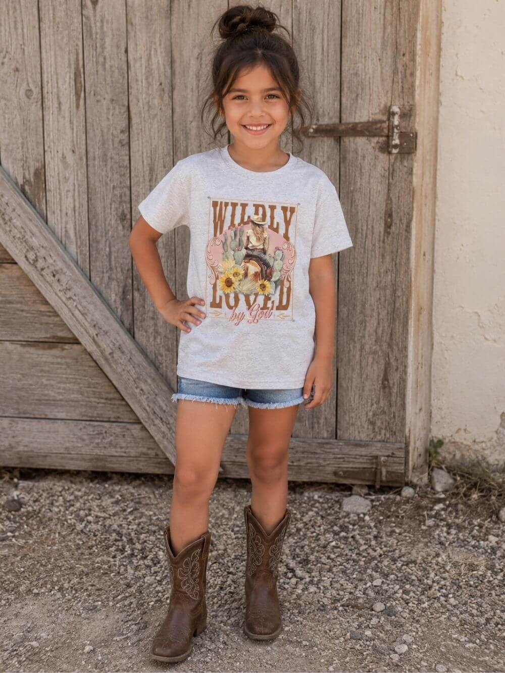Wildly Loved by God Kids T-Shirt Christian Cowgirl & Horse Graphic Tee