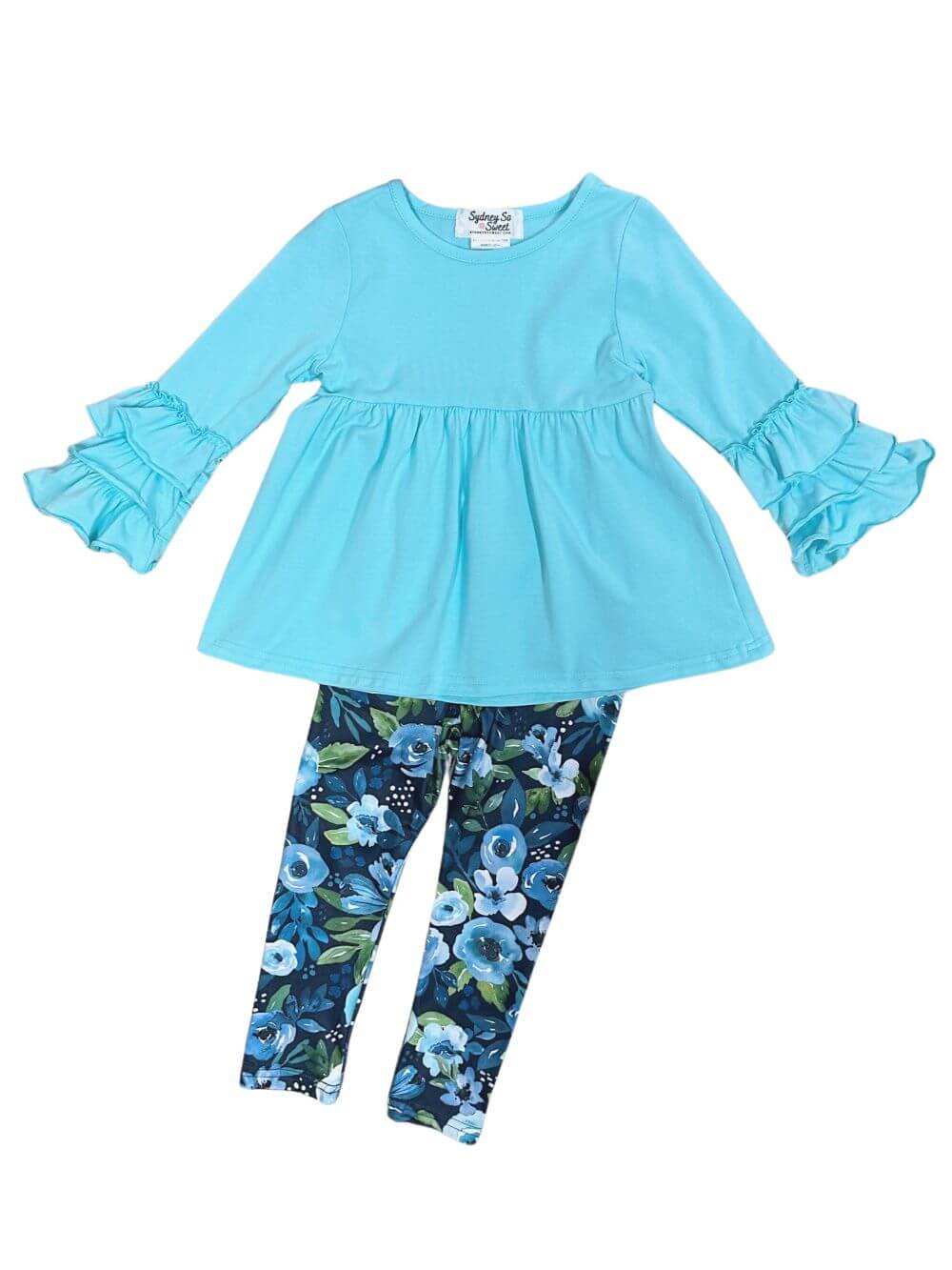 Winter Floral Light Blue Ruffle Sleeve Top & Leggings Outfit - Sydney So Sweet