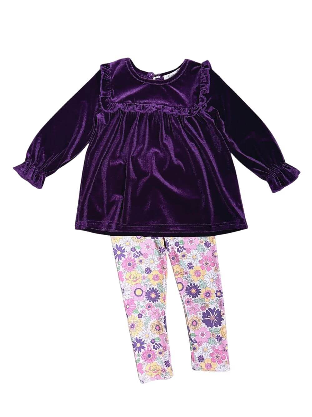 Winter Floral Purple Velvet Top & Leggings Girls Outfit - Sydney So Sweet