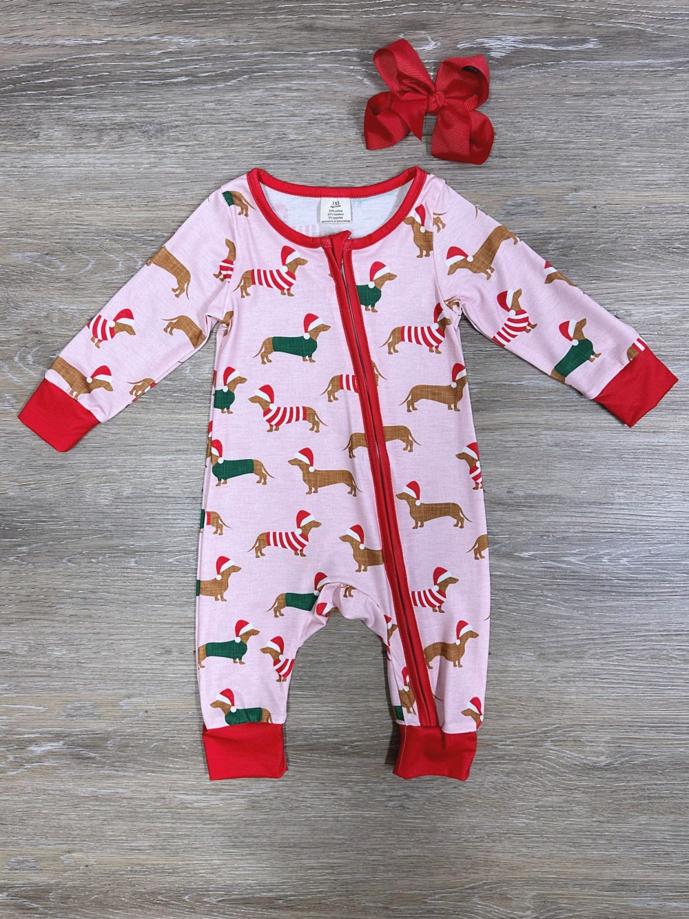 Winter Weiner Dog Pink Baby Zip Up Sleeper - Sydney So Sweet