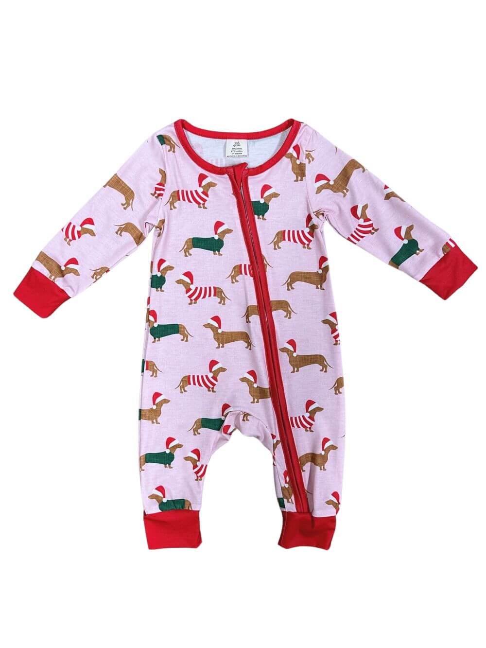 Winter Weiner Dog Pink Baby Zip Up Sleeper - Sydney So Sweet