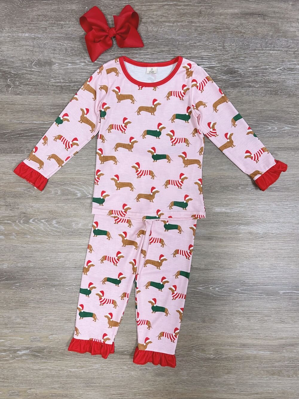 Winter Weiner Dog Pink Girls Christmas Pajamas - Sydney So Sweet