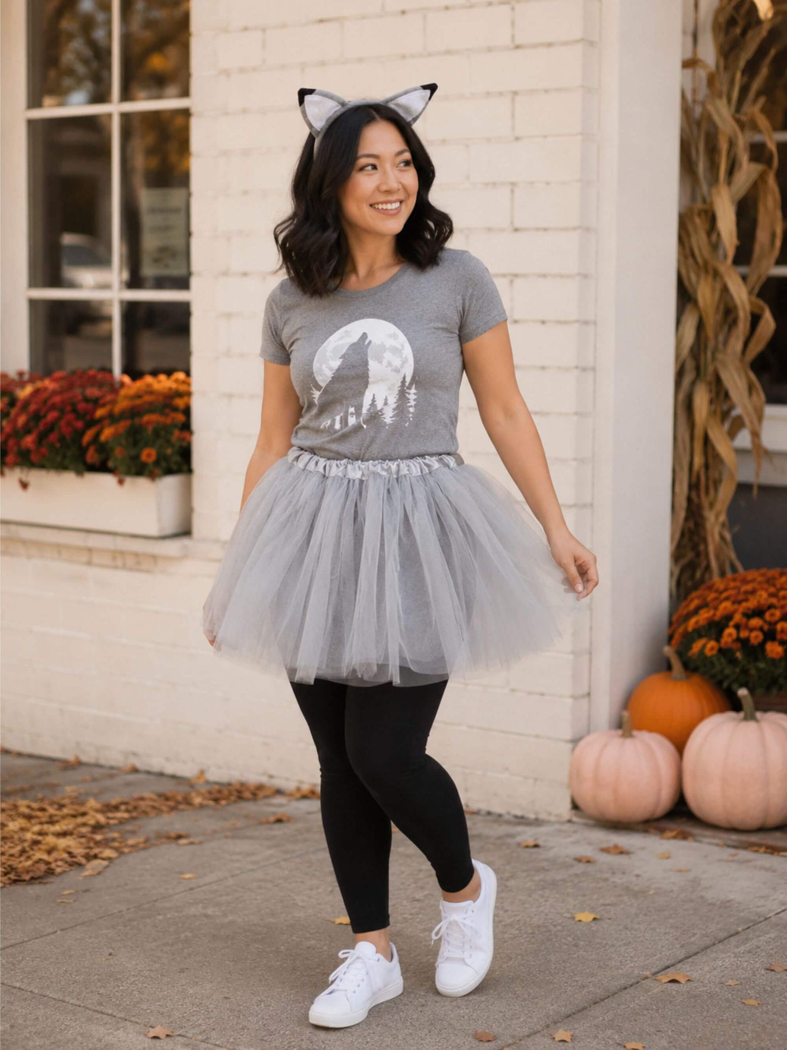 Women's Gray Wolf Costume Set for Adults & Plus Size – Wolf Ear Headband, Gray Tutu Skirt & Tail – Halloween & Cosplay Outfit