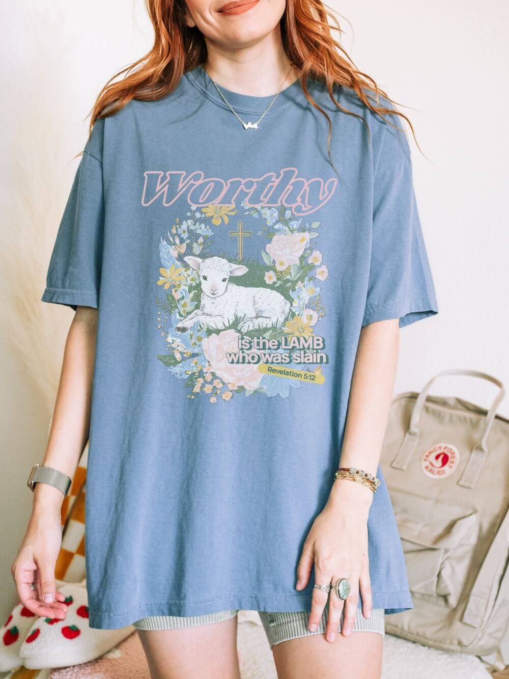 Worthy is the Lamb Who Was Slain Floral Easter Graphic Distressed T-Shirt Christian Tee