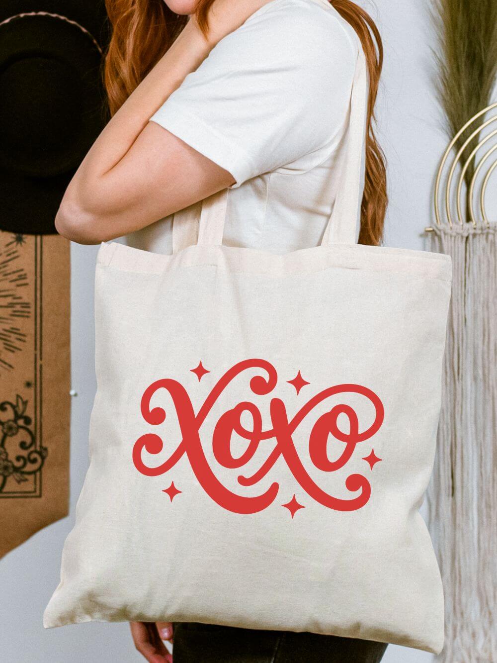 XOXO Red Script Hugs & Kisses Cotton Canvas Tote Bag