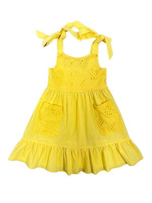 Yellow Eyelet Tank Strap Girls Summer Dress - Sydney So Sweet