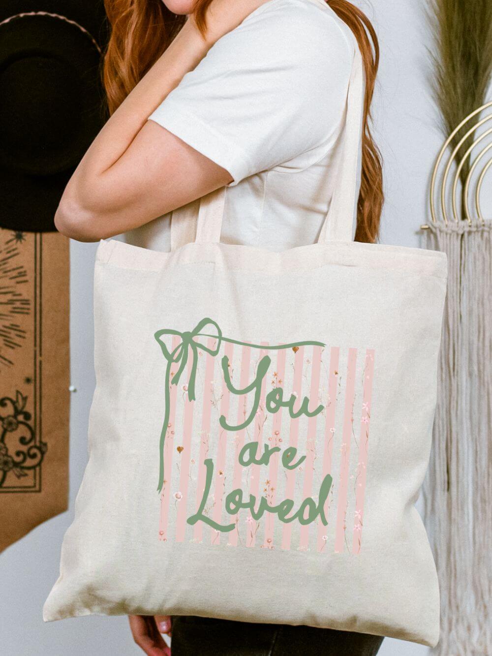 You Are Loved Cotton Canvas Tote Bag Christian John 3:16 Grocery Tote