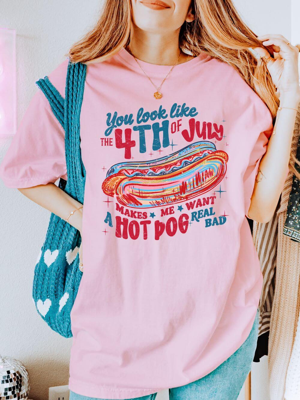 You Look Like the 4th of July Summer Unisex Tee Comfort Colors Hot Dog Patriotic Graphic T-Shirt - Sydney So Sweet