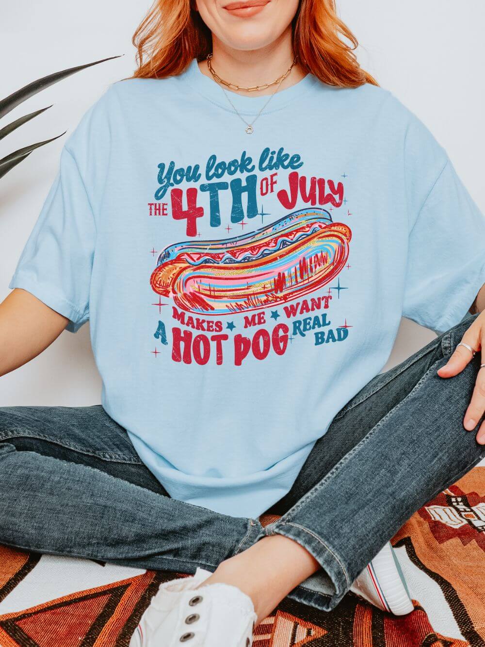 You Look Like the 4th of July Summer Unisex Tee Comfort Colors Hot Dog Patriotic Graphic T-Shirt - Sydney So Sweet