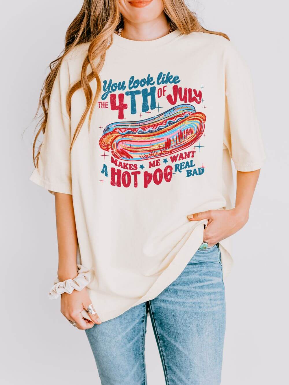 You Look Like the 4th of July Summer Unisex Tee Comfort Colors Hot Dog Patriotic Graphic T-Shirt - Sydney So Sweet
