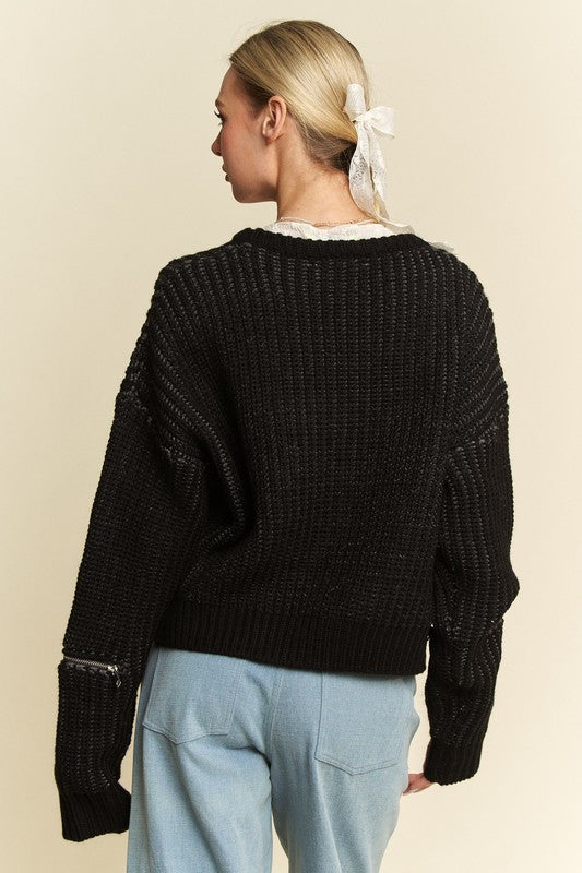 Davi & Dani Contrast Heart Dropped Shoulder Sweater - Sydney So Sweet