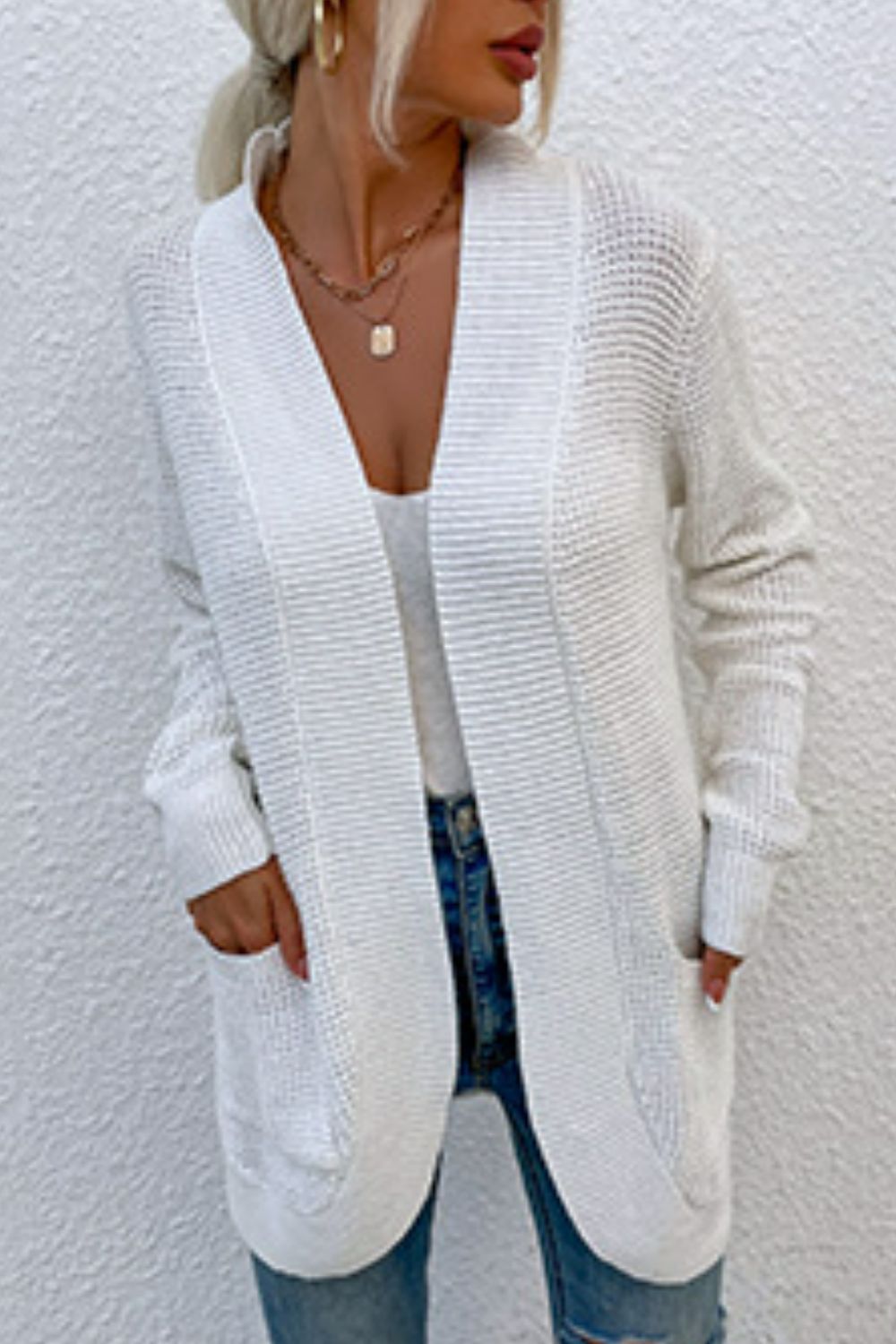 Open Front Rib-Knit Cardigan with Pockets - Sydney So Sweet