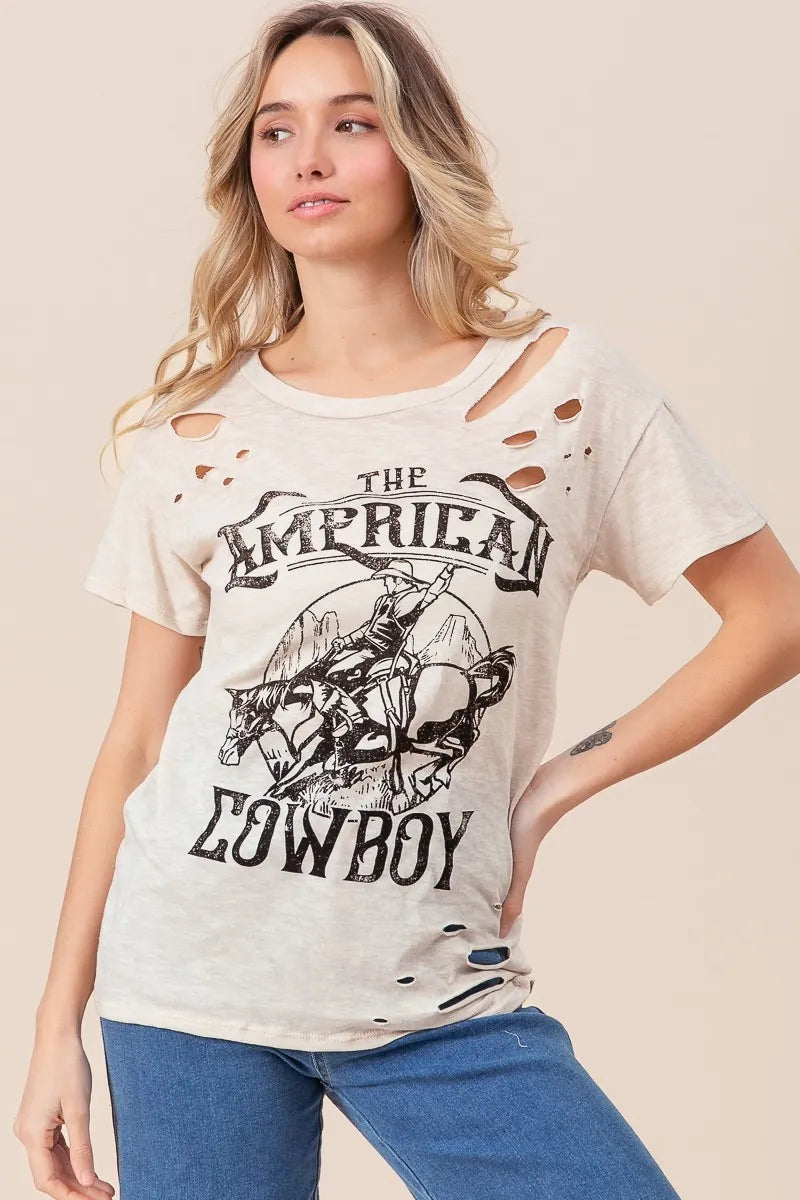 BiBi Cotton Slub Laser Top American Cow Boy Graphic - Sydney So Sweet