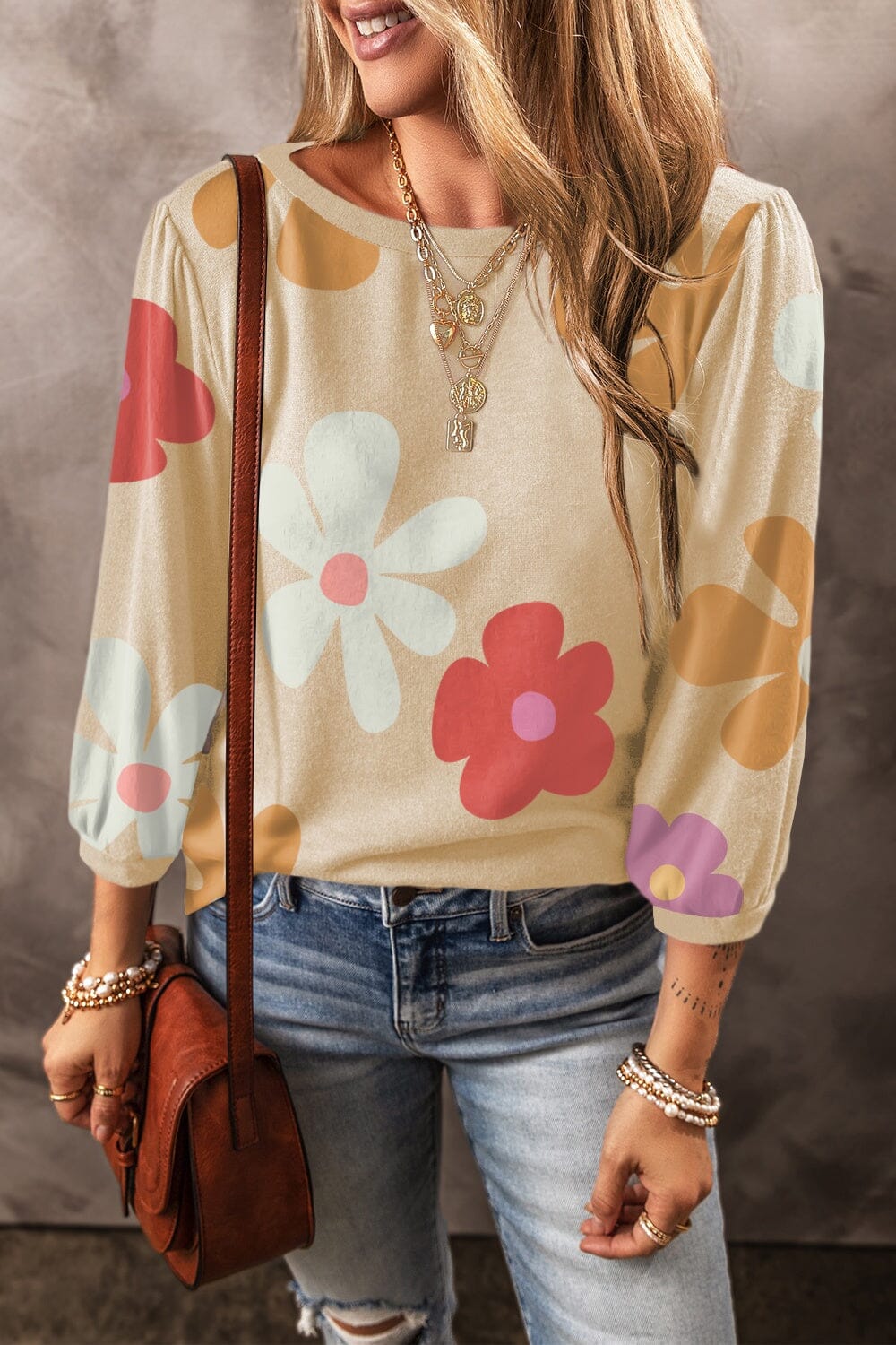 Flower Round Neck Long Sleeve Blouse - Sydney So Sweet