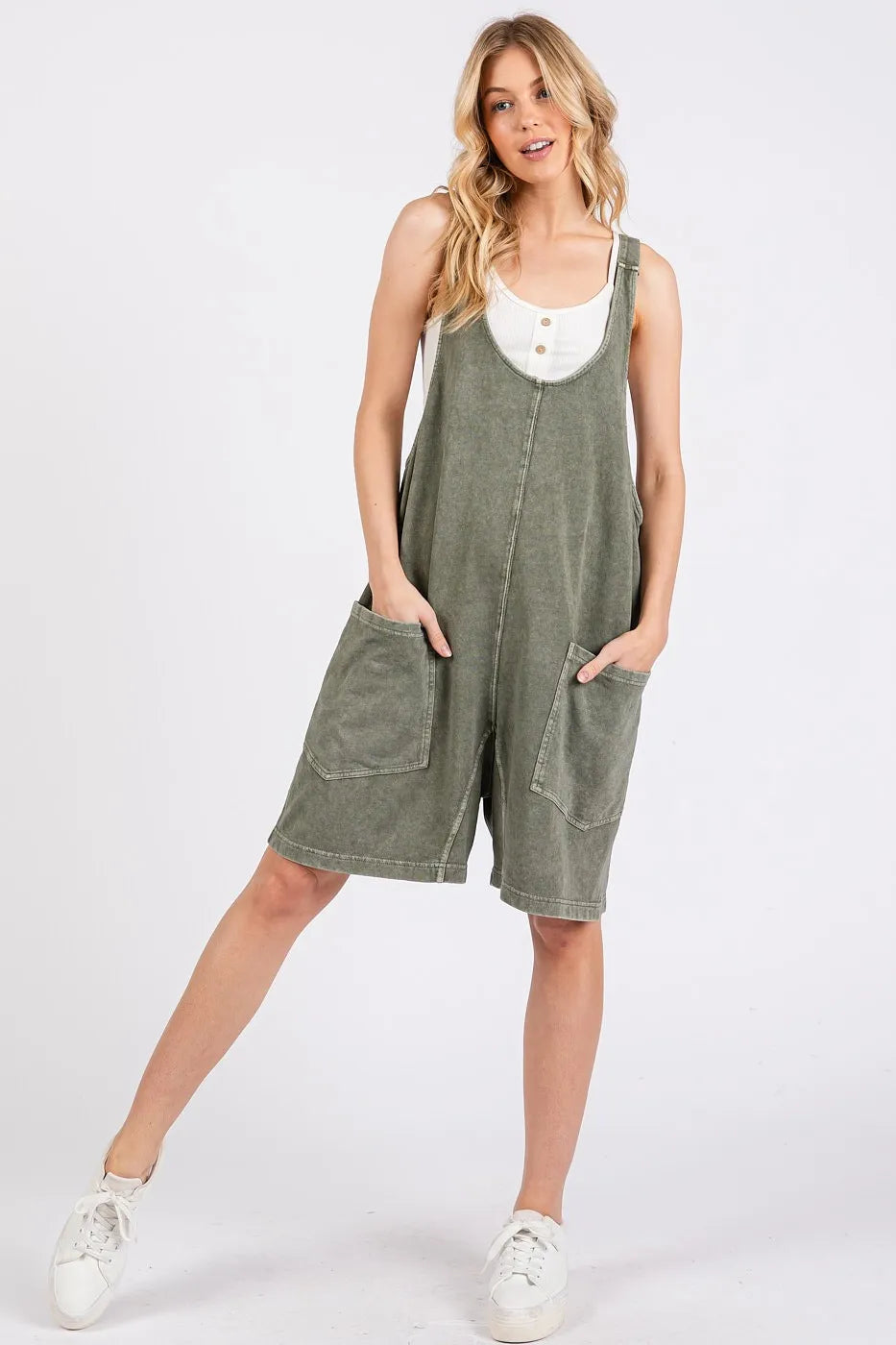 Mittoshop Low Scoop Neck Tank Washed French Terry Romper - Sydney So Sweet