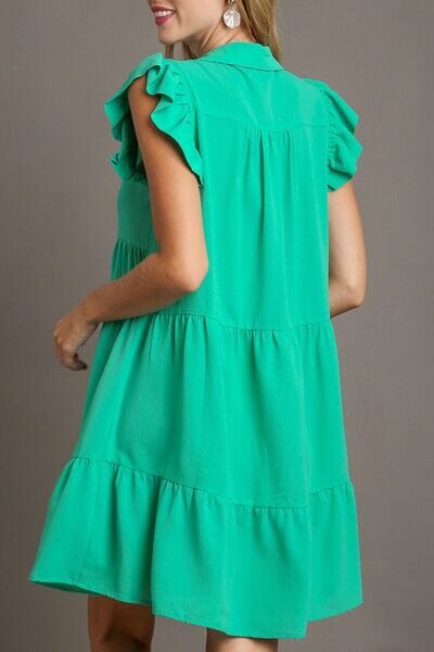 Umgee Full Size Johnny Collar Ruffle Cap Sleeve Tiered Dress Plus Size - Sydney So Sweet