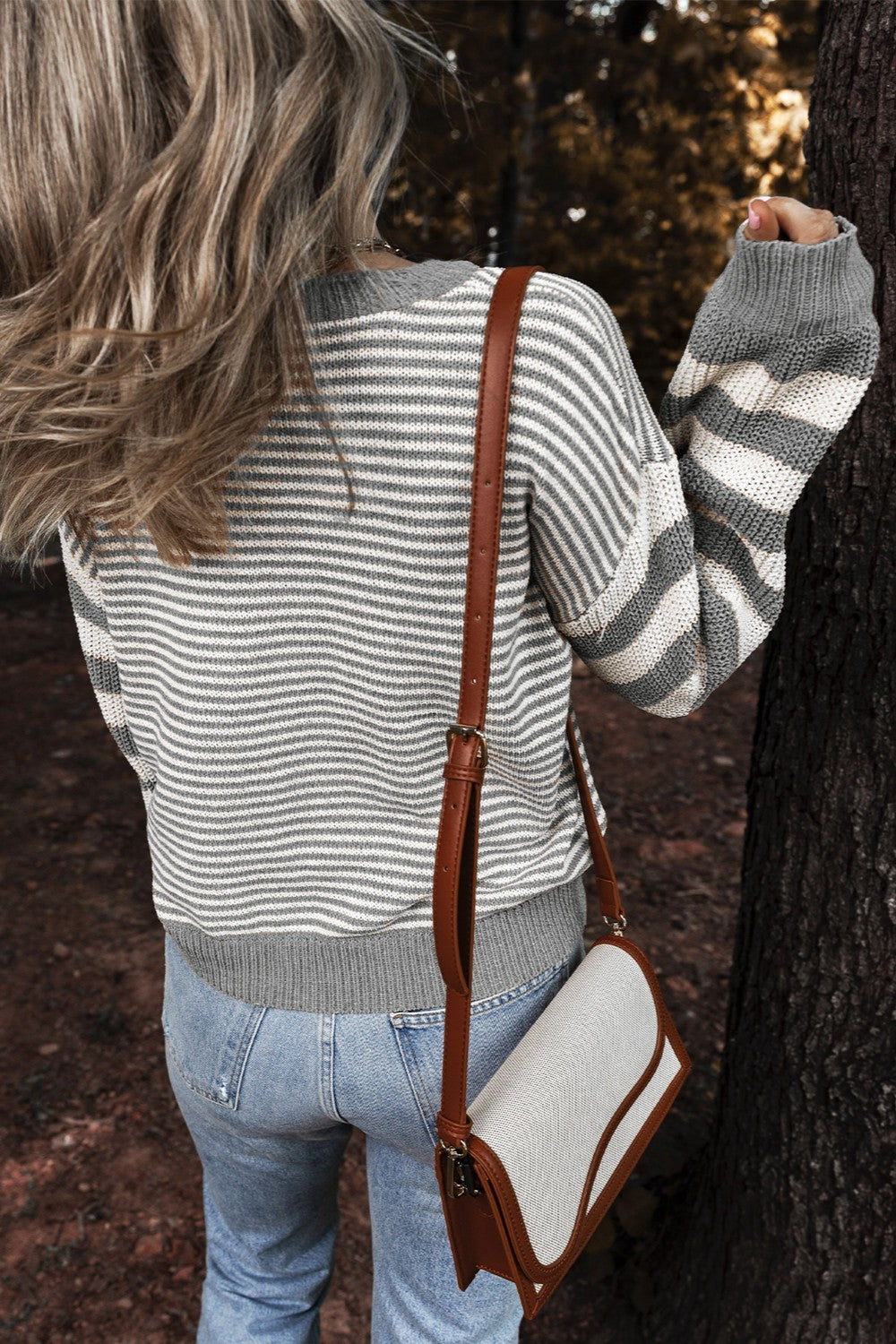 Striped Round Neck Long Sleeve Sweater - Sydney So Sweet