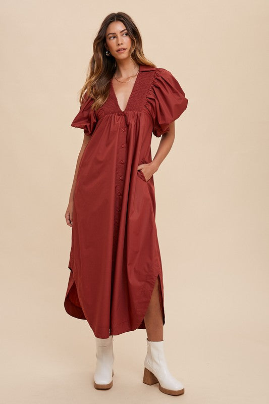 Annie Wear Smocked Puff Sleeve Midi Dress - Sydney So Sweet