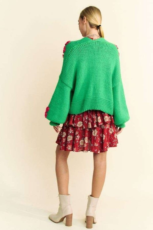 Davi & Dani Floral Applique Open Front Drop Shoulder Cardigan - Sydney So Sweet