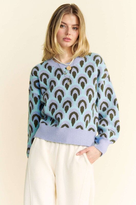 Davi & Dani Scale Jacquard Round Neck Drop Shoulder Sweater - Sydney So Sweet