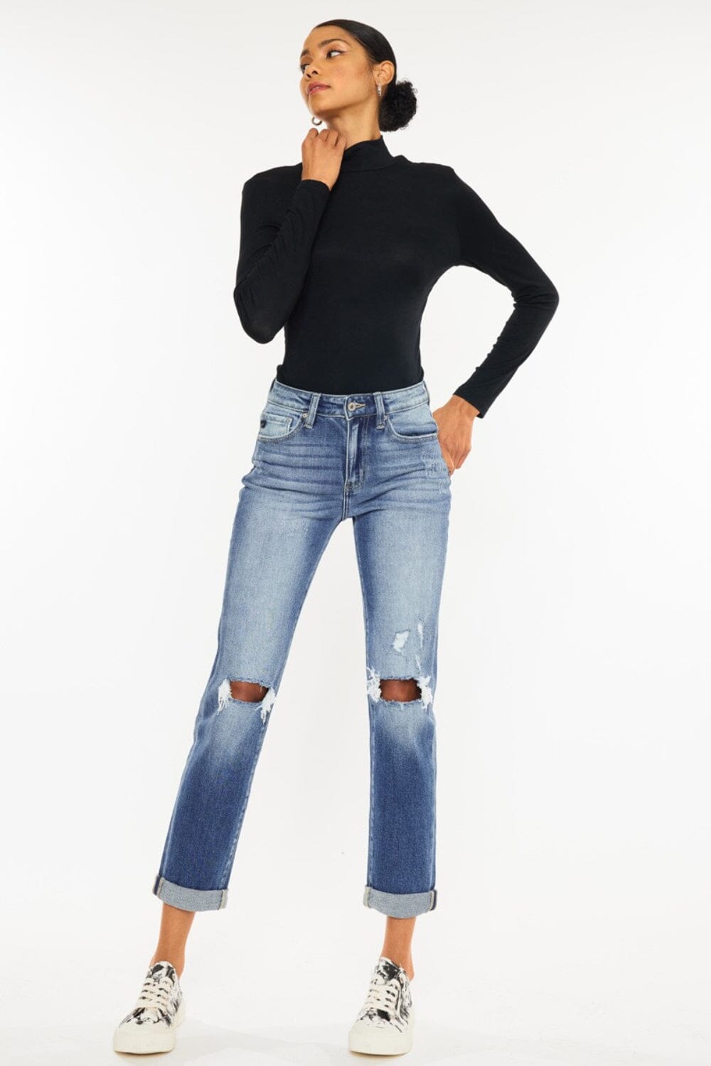 Kancan High Waist Distressed Hem Detail Cropped Straight Jeans - Sydney So Sweet