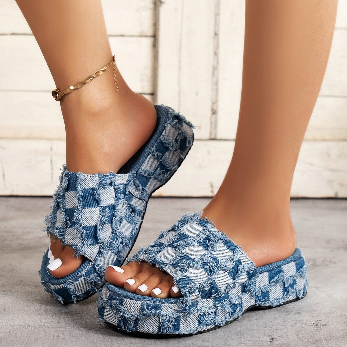 Plaid PU Leather Platform Sandals - Sydney So Sweet