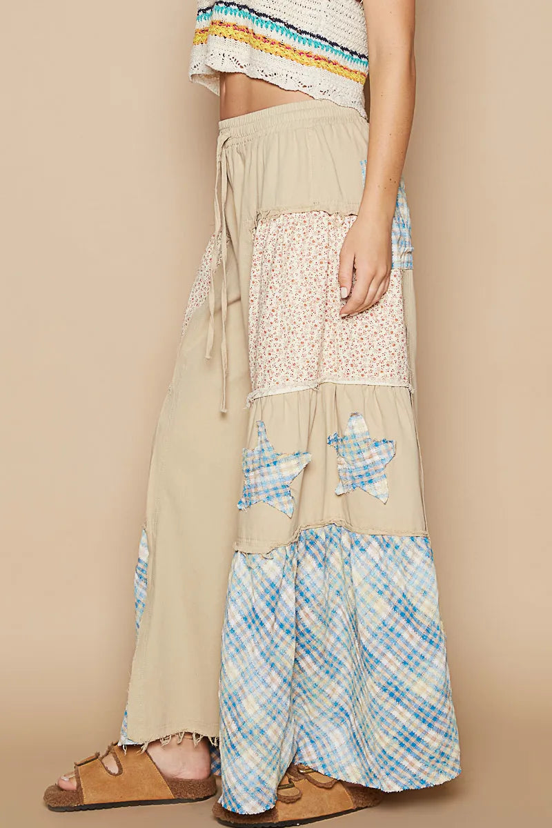 POL Drawstring Star Patch Contrast Wide Leg Pants - Sydney So Sweet