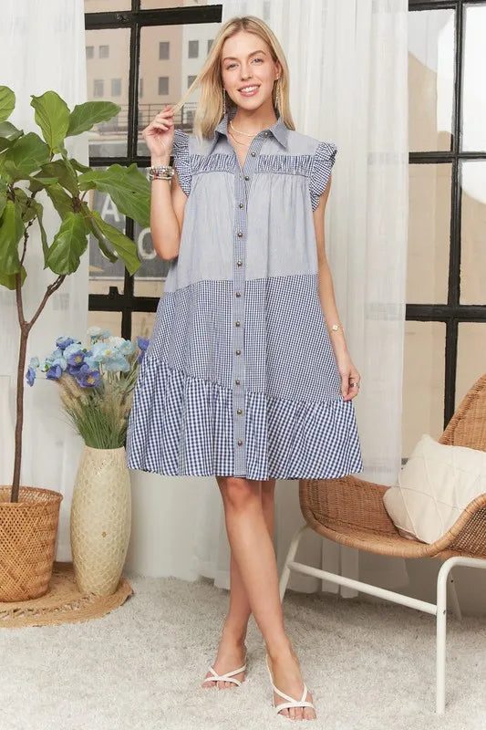 ADORA Button Down Textured Babydoll Dress - Sydney So Sweet