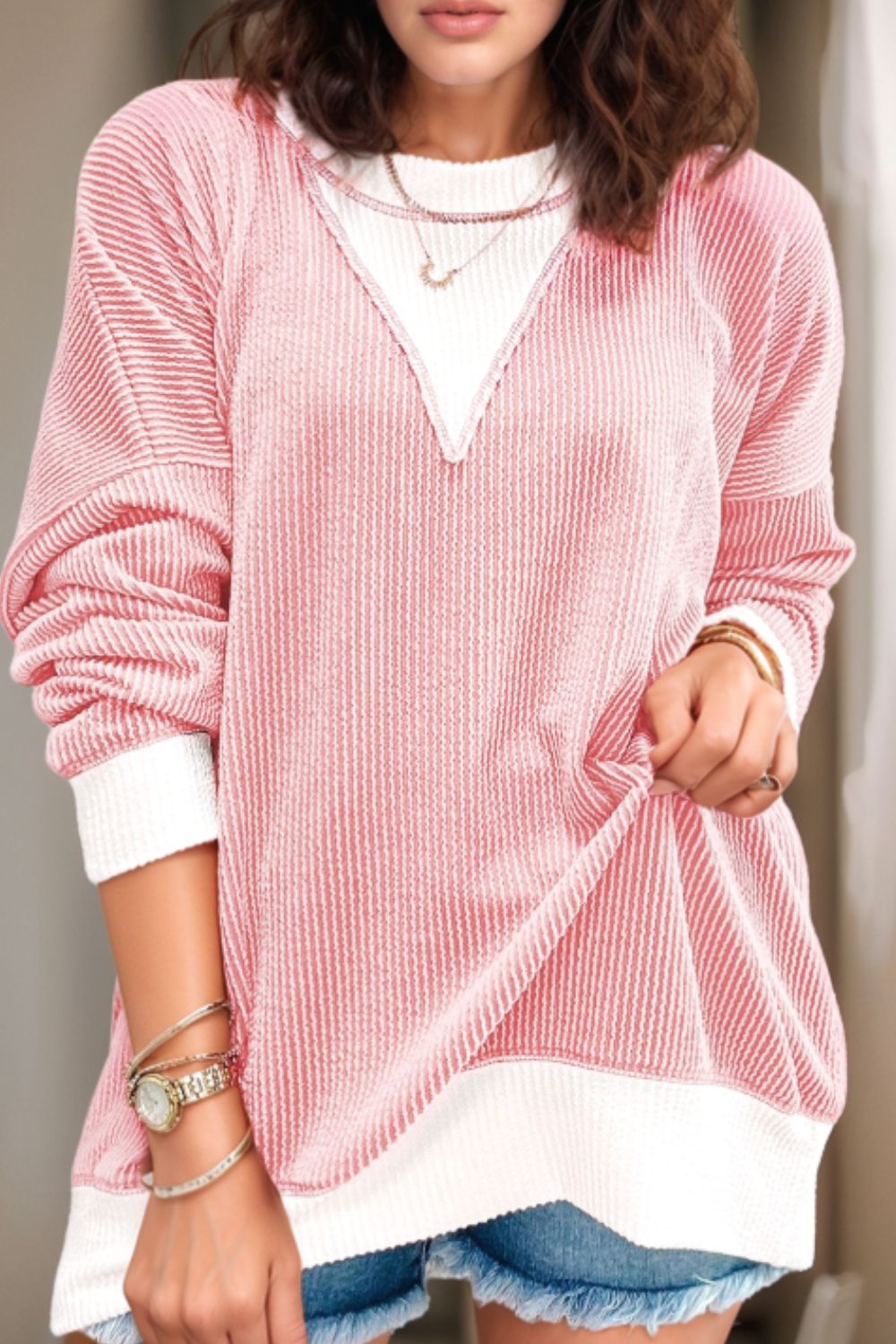 Contrast Round Neck Long Sleeve Sweatshirt - Sydney So Sweet