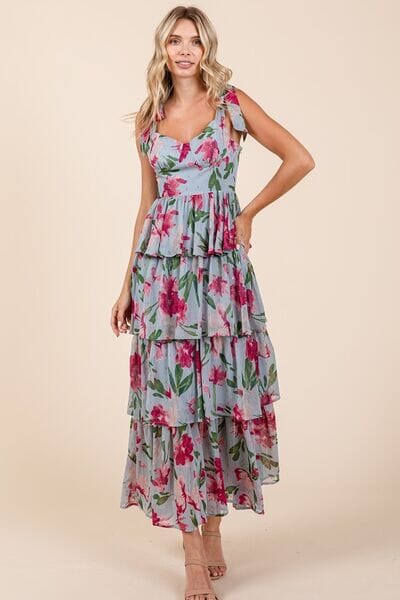 Mittoshop Layered Floral Sweetheart Neck Maxi Dress - Sydney So Sweet