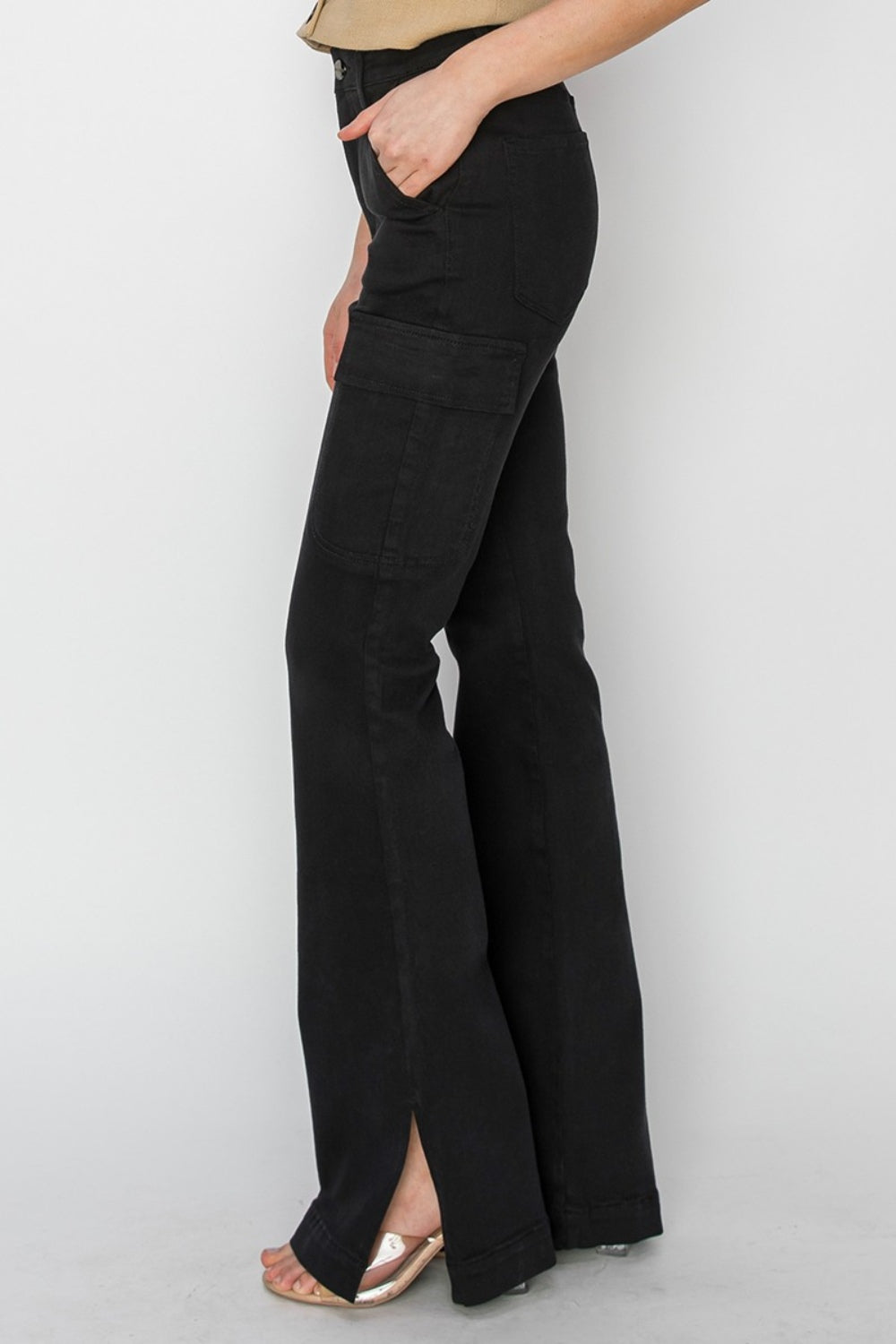 RISEN Full Size High Rise Side Slit Cargo Bootcut Jeans - Sydney So Sweet