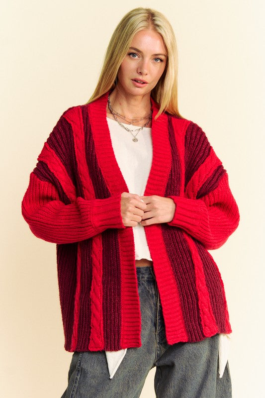 Davi &amp; Dani Cable-Knit Color Block Open Front Cardigan - Sydney So Sweet