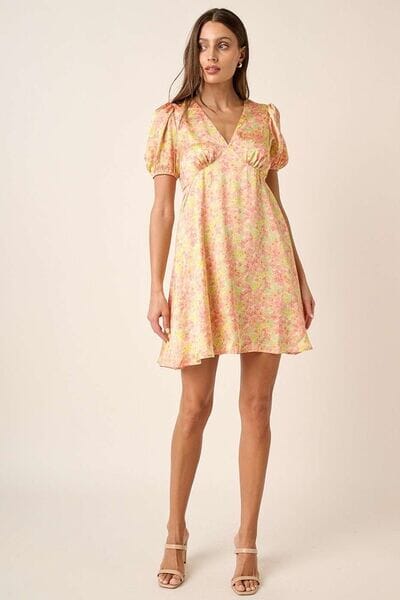 Mittoshop Printed V-Neck Puff Sleeve Mini Dress - Sydney So Sweet