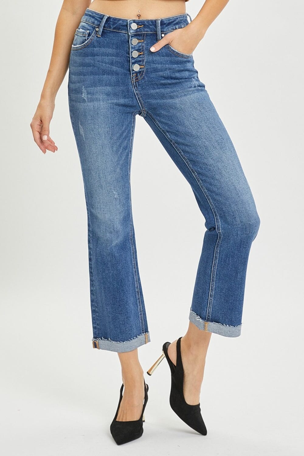 RISEN Full Size Button Fly Cropped Bootcut Jeans - Sydney So Sweet