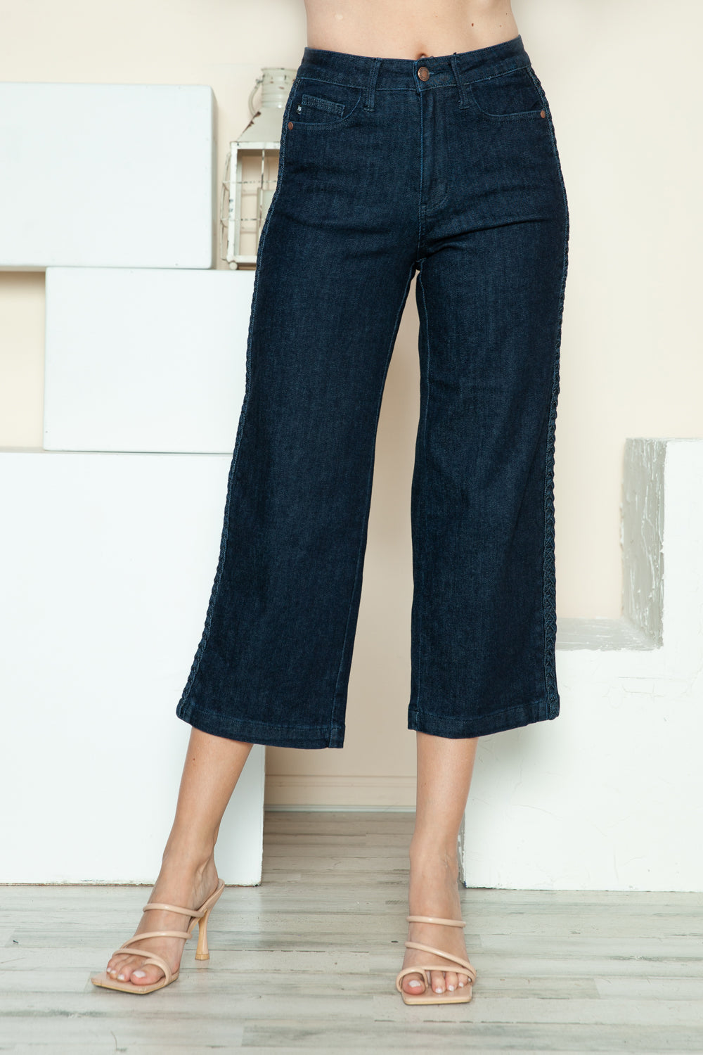 Judy Blue Full Size Side Seam Braid Detail Crop Wide Leg Jeans - Sydney So Sweet