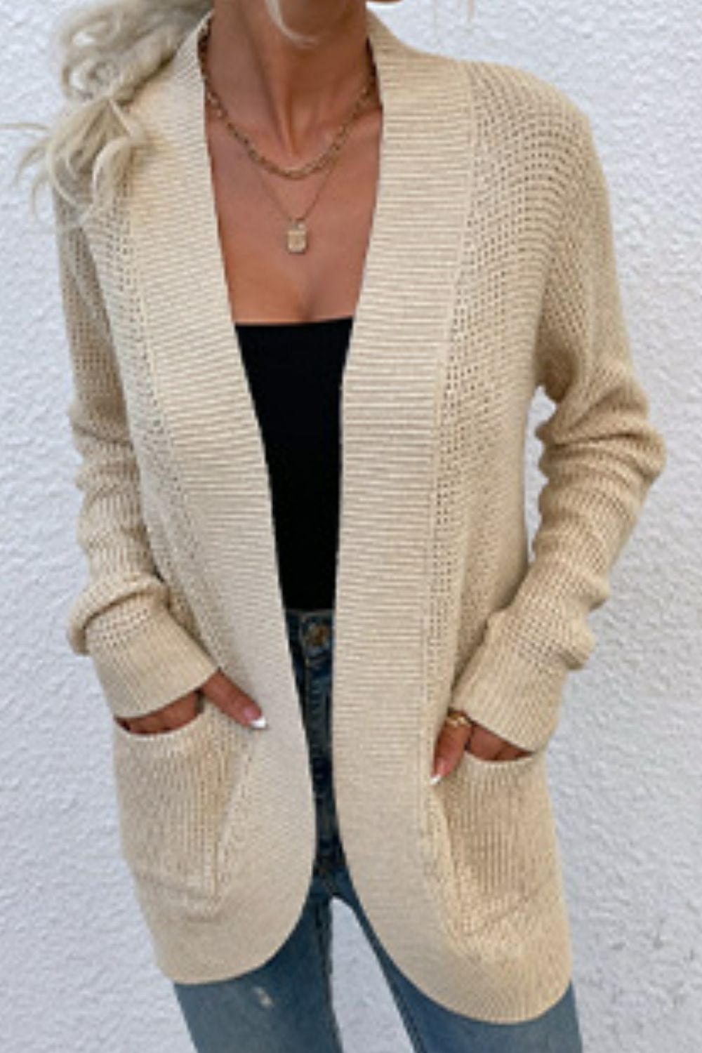 Open Front Rib-Knit Cardigan with Pockets - Sydney So Sweet