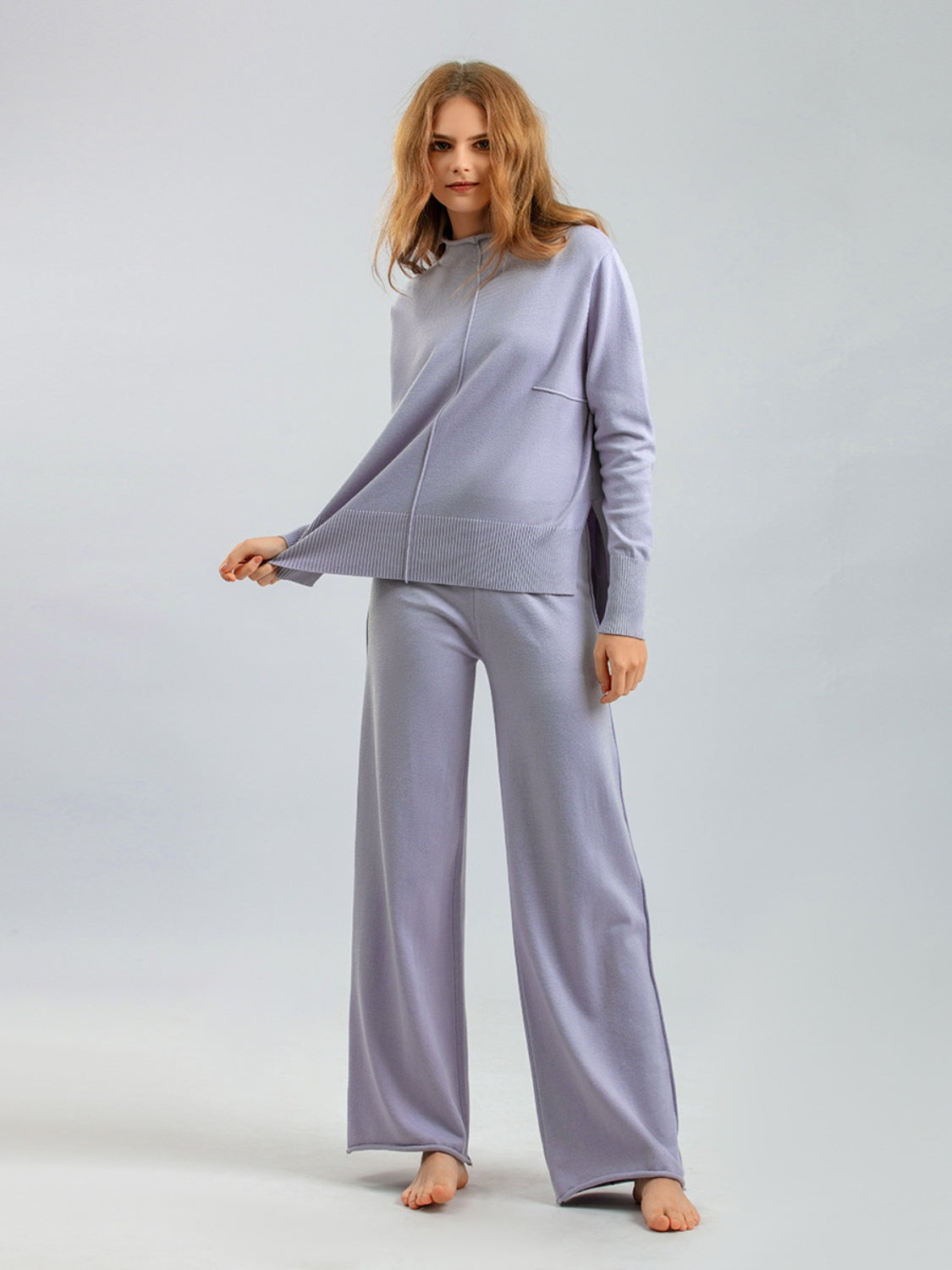 Basic Bae Mock Neck Long Sleeve Top and Pants Sweater Set - Sydney So Sweet