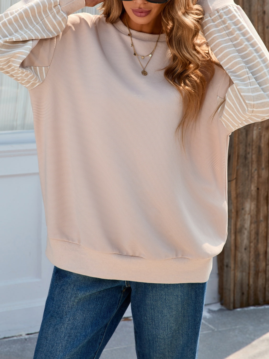 Striped Patchwork Long Sleeve Sweatshirt - Sydney So Sweet