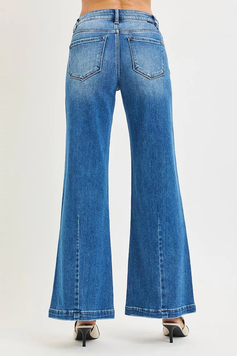 RISEN Full Size Mid Rise Wide Leg Jeans with Flared Look Plus Size - Sydney So Sweet