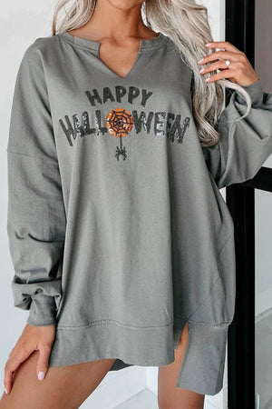 Happy Halloween Spider Women's Graphic Notched Long Sleeve Sweatshirt - Sydney So Sweet