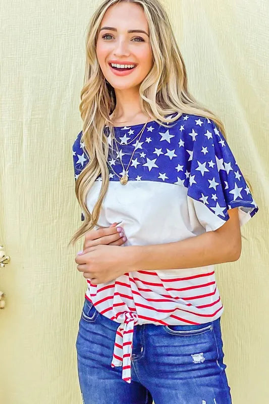 And The Why American Flag Print Tie Knot Front Casual Top - Sydney So Sweet