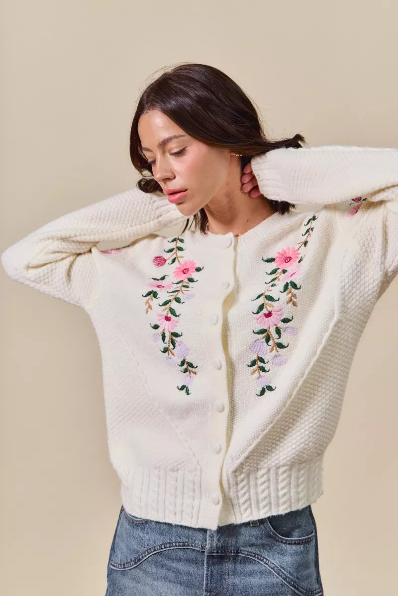 SO ME Floral Embroidered Coquette Sweater Cardigan - Sydney So Sweet